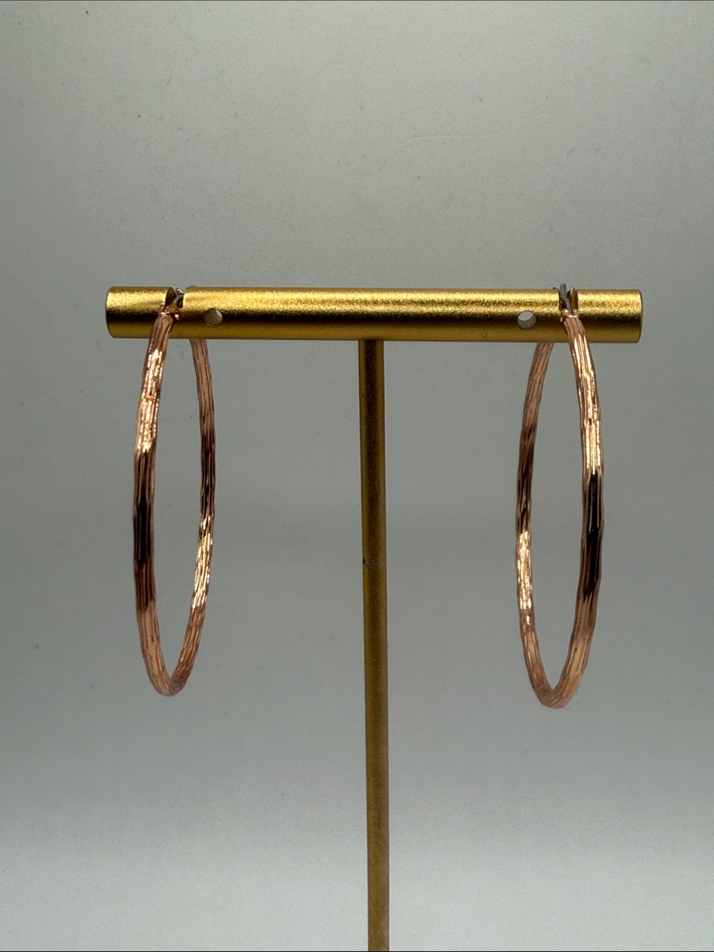 Vintage Rose Gold Textured Large Hoop Dangle Drop Statement Earrings